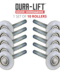 Set of 10 white 2 Inch Nylon Garage Door Roller With 6200Z Bearing And 4 Inch Stem, Ultra Life Whisper Quiet Reinforced Unit
