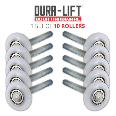 Set of 10 white 2 Inch Nylon Garage Door Roller With 6200Z Bearing And 4 Inch Stem, Ultra Life Whisper Quiet Reinforced Unit
