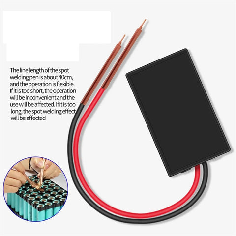 Handheld DIY Spot Welder Kit With 6 Adjustable Amps showing welding pen and battery pack connection