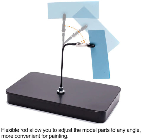 Metal Painting Stand Base Holder With 12 Magnetic Bendable Alligator Clip Sticks showing a flexible rod with a clip holding a model part
