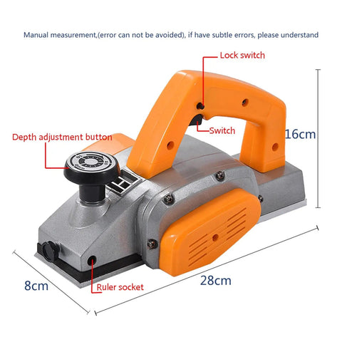 Heavy Duty Electric Wood Planer Pumping Out 980 Watts At 23000 Rpm To Crush Rough Timber Smooth As Silk With Tough Aluminum Bed and quick release lever.