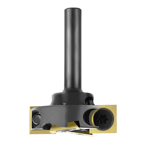 Front view of 1-1/4 Inch Slab Flattening Router Bit With 1/4 Inch Shank, 2 Plus 2 Flute Carbide Inserts, ATS Coating, Spoilboard Surfacing Bit.