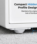 Reliable Peel Stick Mini Caster Wheels White Four Pack No Sweat Furniture Sliders Tool Free Quick Install Smooth 360 Spin Rollers for measuring compact hidden profile design on furniture.