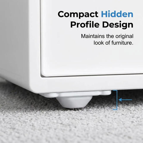 Reliable Peel Stick Mini Caster Wheels White Four Pack No Sweat Furniture Sliders Tool Free Quick Install Smooth 360 Spin Rollers for measuring compact hidden profile design on furniture.