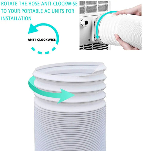 Universal AC Exhaust Hose For Portable Air Conditioners 5.9 Inch Diameter With Anti Clockwise Thread Flexible 80 Inch Length setup