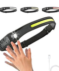 Rechargeable Headlamp With Motion Sensor 230 Degree Wide Beam Seven Modes Waterproof For Hiking Running Camping Fishing Cycling