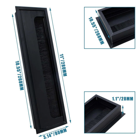 1 Pack Rectangle Hole Cover Square Cable Grommet 268x68x28mm for Desk Cable Management in Matte Black Aluminum