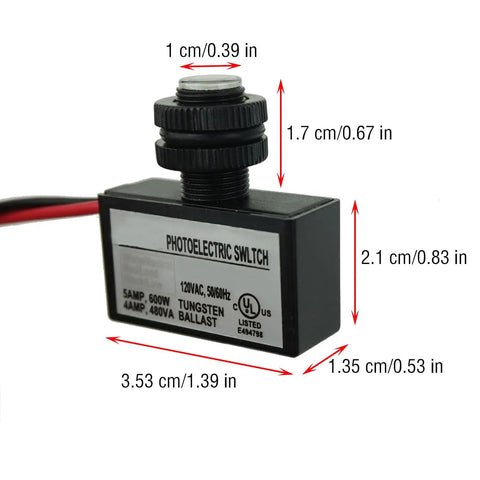 Dimensions of 2 Pack Outdoor Dusk To Dawn Photoelectric Switches For 120V AC Lighting With Automatic Illumination Detection Auto On At Dusk