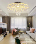 Dope Crystal Flower Chandelier LED Ceiling Light Modern Flush Mount 13.4 Inch Diameter Cool White 6000K 29W in living room