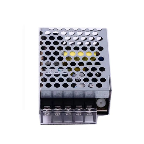 Top Shelf Industrial Switch Mode Power Supply 15W 12V 1.2A Built Like A Tank All Metal Case showing vented casing and terminals.