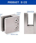 Heavy Duty 316 Glass Clamps 8 Pack For 8-12mm Glass, 1.8 Inch Square Brackets, side and front views with measurements