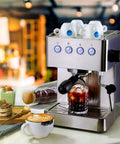 Semi Automatic Espresso Machine With Built In Milk Frother And One Touch Steam Wand For Buttery Smooth Lattes And Rich Cappuccinos, stainless steel design, brewing coffee, 15 bar pressure.
