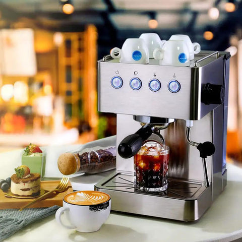 Semi Automatic Espresso Machine With Built In Milk Frother And One Touch Steam Wand For Buttery Smooth Lattes And Rich Cappuccinos, stainless steel design, brewing coffee, 15 bar pressure.