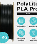 PLA Pro Filament 1.75mm Black 1kg on Cardboard Spool For 3D Printing Beefy Tough And High Rigidity Filament with icons