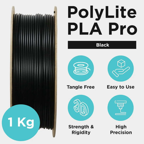 PLA Pro Filament 1.75mm Black 1kg on Cardboard Spool For 3D Printing Beefy Tough And High Rigidity Filament with icons