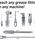 LockNLube 8-piece quick-connect greasing accessory kit with assorted LNL fittings in a rip-stop case