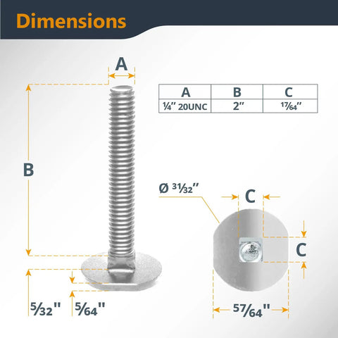 Dimensions of bolt included in 32 Inch Miter T Track Kit With 10 1/4-In Bolts For Table Saw And Router Table Build Custom Sleds Stop Blocks Feather Boards Hold Downs And Sliding Jigs With Precision And A Solid Fit Ideal For DIY Sled Builds And Workshop Upgrades