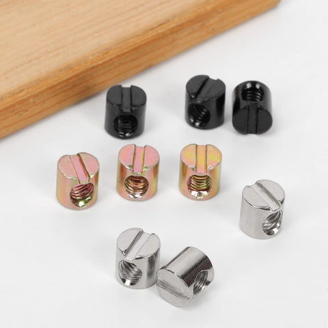 50Pcs M6 X 10mm Yellow Zinc Plated Carbon Steel Barrel Nuts Kit Slotted Dowels For Wood Furniture Beds Cribs Chairs