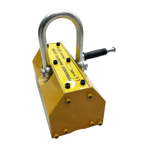 Hardcore Heavy Duty Magnetic Lifter With Sure Grip Release Handle And 2200 Lbs Capacity, showing steel plate grabber tool with yellow exterior.