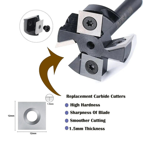 Ten Pack 12X12X1.5mm Carbide Router Blade Inserts For Slab Surfacing Four Cutting Edges Reversible Square Replacement Blades Durable Precision Bits
