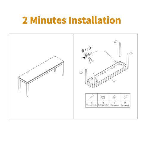2-minute installation guide for Rock Solid Fraxinus Manchurian Ash Wood Bench with detailed assembly instructions.