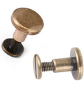 Forty Brass Flat Head Button Studs Feature Screw On Chicago Screws ideal for rugged leather belt bag shoes in 5mm and 8mm sizes.
