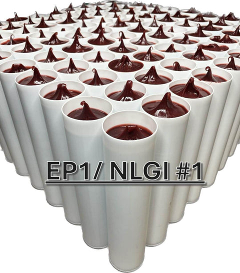 Heavy Duty High Temp Red Number One EP1 Lithium Complex Multi Purpose Grease, 40 Tubes In 4 Boxes shown closely