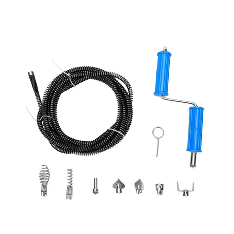 Heavy Duty Drain Snake Auger Handles Tough Sink Blockages No Sweat Yanks Hair And Grease Clogs Out Fast 3 Meter Flexible Alloy Steel Plumbing Tool with attachments.