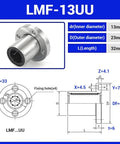 Buttery Smooth LMF13UU Round Flange Linear Ball Bearings with 13mm bore and 23mm outer diameter, 32mm long for CNC and 3D printers.