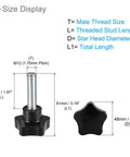 Star Clamping Knobs M12 X 50mm With 48mm Heads For Lathe Machinery Black 4 Piece Thumb Screw Hand Knobs size diagram