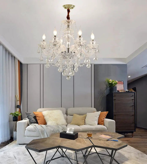 Six Light Crystal Chandelier With K9 Clear Crystals, Modern Ceiling Pendant Lighting Fixture For Dining Room, Living Room