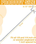 100 Pack Stainless Steel Pegboard Hooks For One Eighth And One Quarter Inch Pegboards, Heavy Duty Garage Storage Hangers, tool size diagram