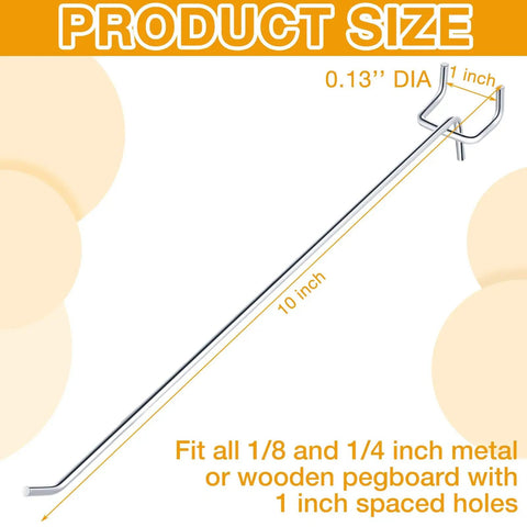 100 Pack Stainless Steel Pegboard Hooks For One Eighth And One Quarter Inch Pegboards, Heavy Duty Garage Storage Hangers, tool size diagram