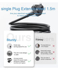 Heavy Duty Extension Cord, Super Slick Travel Power Cable With 13 Amp Socket, 1.5m long, black durable wire for appliances.