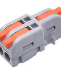 Close-up of a single connector from the 20 Piece Lever Wire Connectors Set 1 In 2 Out Quick Wiring Mini Splicing Docking Terminal Block Electrical Connectors For 24 12 AWG Wires Tap Into Stripped Cables In Seconds