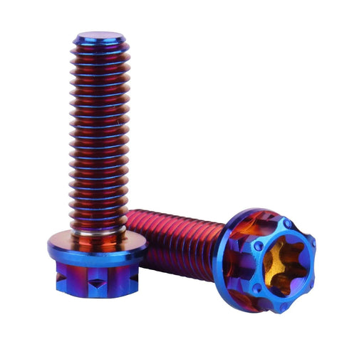 Beefy Titanium Flange Head Bolts Set M6x20mm T30 Torx Burnt Blue Finish Pack Of 4, Grade 5 6AL4V Titanium Alloy Screws