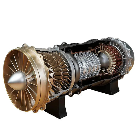 WS 15 Turbofan Engine Model Kit Replica Of J 20 Fighter Jet Engine 1 To 20 Scale DIY Motorized Model For Gearhead Adults STEM Learning Tool Realistic Internal Mechanics Collector Display With Over 150 Pieces, gold and silver ABS cutaway