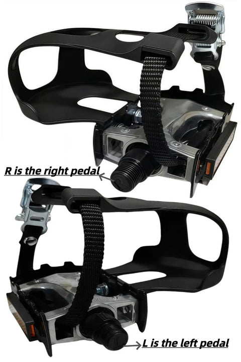 Pro Grade Spin Bike Pedals With Toe Clips And 4D Adjustable Straps, 9/16 Inch Alloy Spindle For Mountain And Road Bikes Peloton Schwinn Sunny
