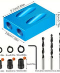 Joint Angle Tool And Pocket Hole Jig Set For Pro Level Carpentry, 14 Pieces 15 Degree Inclined Hole Fixture with drill bits and components