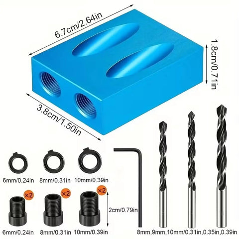 Joint Angle Tool And Pocket Hole Jig Set For Pro Level Carpentry, 14 Pieces 15 Degree Inclined Hole Fixture with drill bits and components