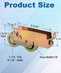2 Pack Sliding Patio Door Tandem Roller Assembly With F Tab Mount showing dimensions and yellow zinc plating