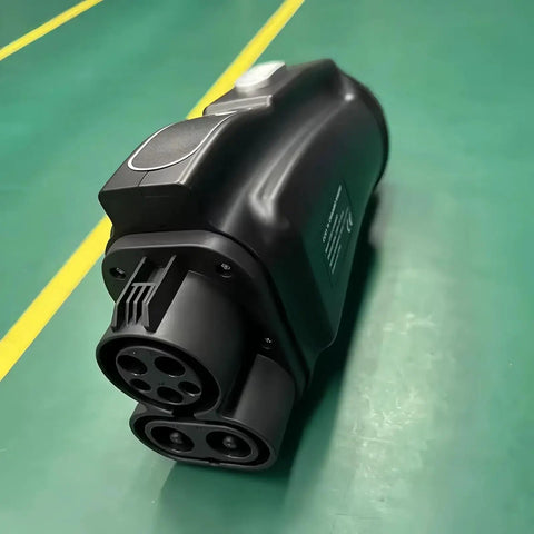 Heavy Duty Ccs1 To Chademo Adapter For Dc Ev Fast Charging Connector, showcasing the robust design and dual charging ports.