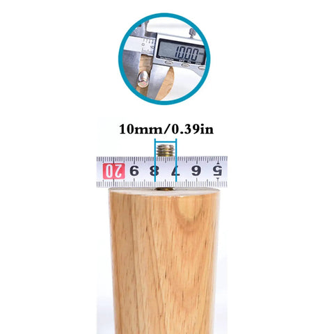 Solid Wood Tapered Sofa Legs Set Of 4 With Pre Drilled M10 Bolts 8cm, close-up of M10 bolt diameter measurement.