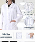 Women's White Lab Coat With Long Sleeves Pro Grade Medical Uniform Featuring Three Pockets Breathable Cotton Poly Blend