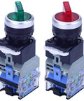 Two Pack Heavy Duty Latching Rotary Selector Switch With 110V LEDs, 22mm Panel Mount, 2 Positions, 1 NO 1 NC, Green and Red LEDs