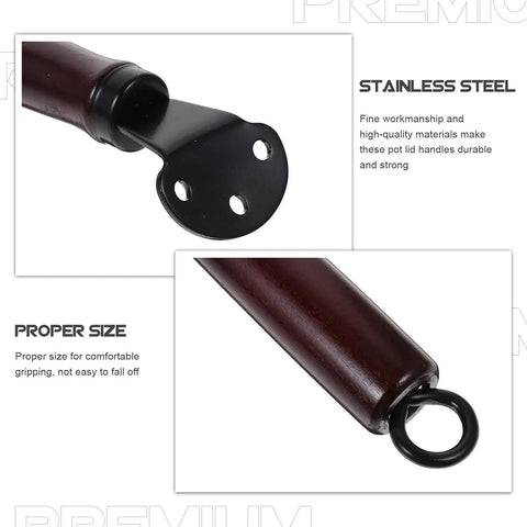 Upgrade Your Kitchen Swap With These Awesome Wood Pot Handle Knob Kits Perfect For Adding Rustic Style To Any Saucepan Or Lid With Strong Grips And Easy Removable Design. dark wood pot lid handle kit with stainless steel ring mount, close-up