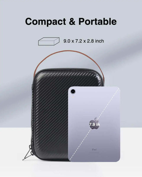 Totally Clutch Electronics Travel Organizer Case With Leather Handle For Chargers Cables And Tech Gear, 9x7.2x2.8 inches, compact design.