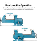 Heavy Duty Reversible Bench Vise With Dual Jaw Configurations 6.5 Inch Jaw Width And 6.7 To 10.8 Inch Jaw Opening in standard and reverse views