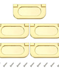 Slick Low Profile Flush Ring Pulls Solid Zinc Alloy Drawer Handles Coated In A Crisp Gold Finish 5 Pack Cabinet Hardware Kit and screws.