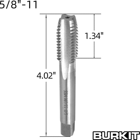 Five Eighth Inch Eleven UNC Tap And Die Set For Machine Threading Right Hand Tap shown with dimensions 4.02 in length